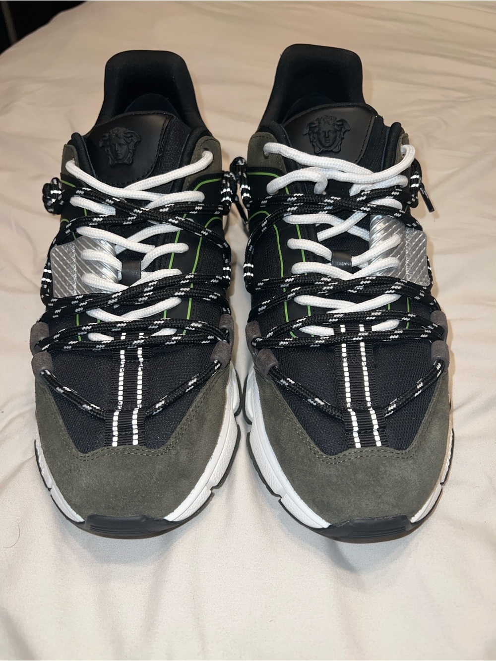 Versace Black, Green & White Chunky Trail Sneakers - Authentic